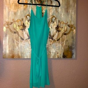 Green strappy racer back dress.